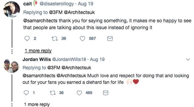 Fans have praised the band after Mr Carter's speech. Source: Twitter