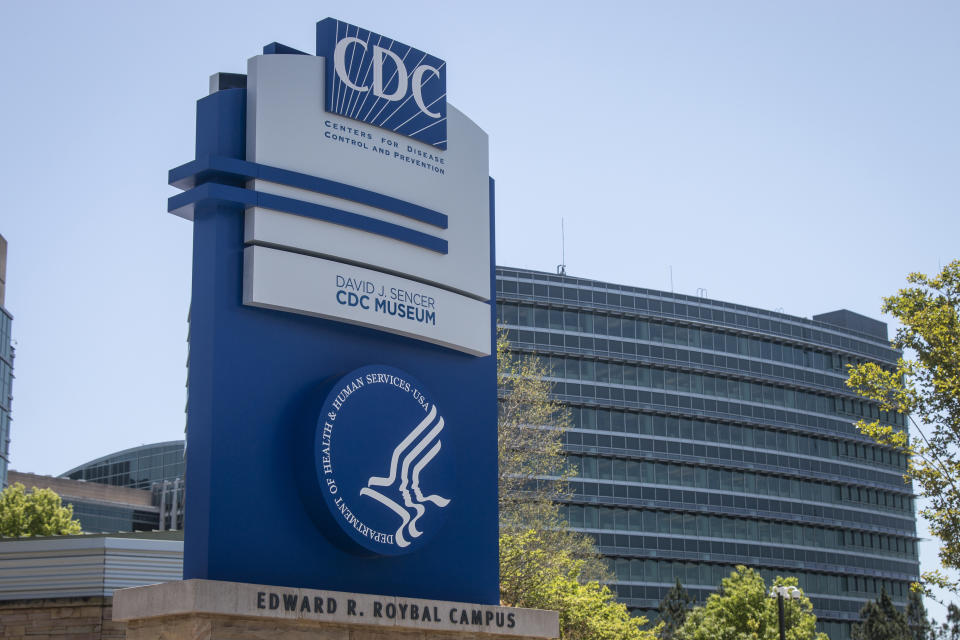 A sign at the entrance to the Centers for Disease Control and Prevention is seen, Tuesday, April 19, 2022, in Atlanta. (AP Photo/Ron Harris)