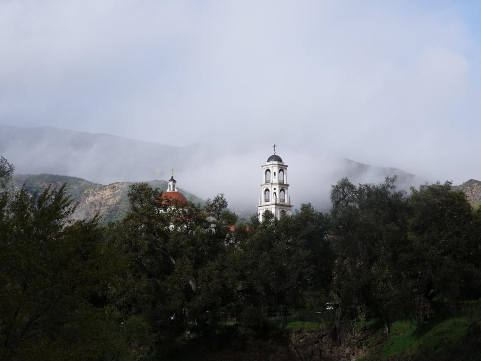 Storm clouds move past Thomas Aquinas College outside Santa Paula as a cold system bringing rain and snow moved into the area on Thursday.