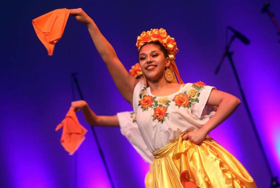 Ballet Folklórico Los Falcones perform dances from Guerrero during its Joyas de México celebration of its 25th anniversary at the Gallo Center for the Arts on March 9, 2023.