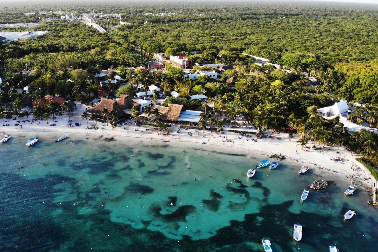 aerial view of Bahia Akumal beach in Tulum