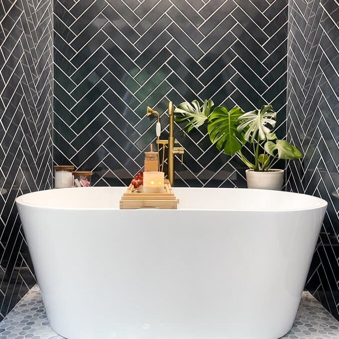 a reviewer photo of the tub in a bathroom