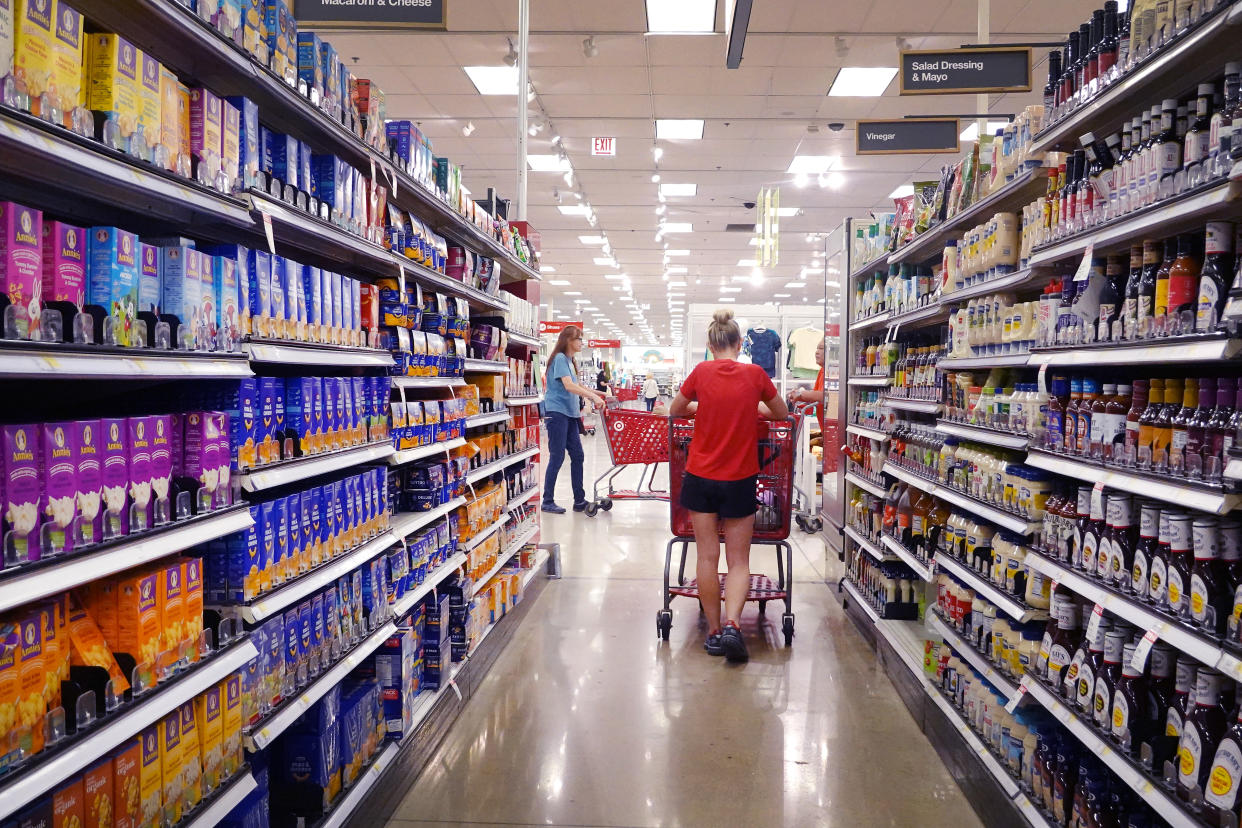 CHICAGO, ILLINOIS - AUGUST 16: Customers shop at a Target store on August 16, 2023 in Chicago, Illinois. Target’s quarterly sales fell for the first time in six years which is being attributed in part to consumer backlash from the sale of Pride Month merchandise. (Photo by Scott Olson/Getty Images)