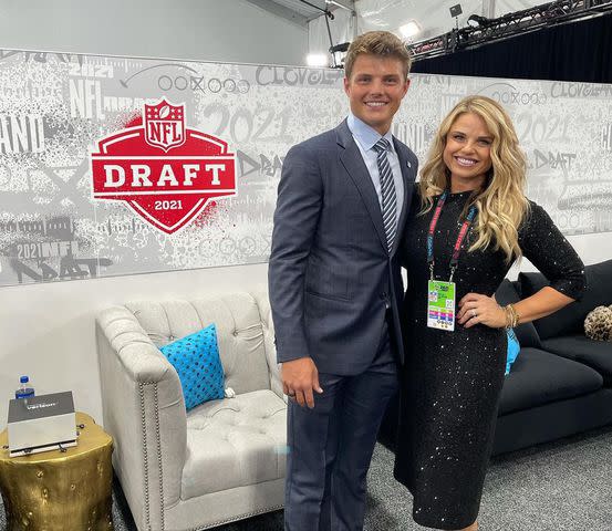 <p>Lisa Wilson Instagram</p> Zach Wilson and Lisa Wilson during the 2021 NFL Draft