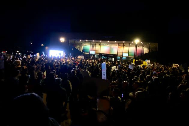 Students at the University at Buffalo protest a speech by Michael Knowles, the far-right commentator who called for 