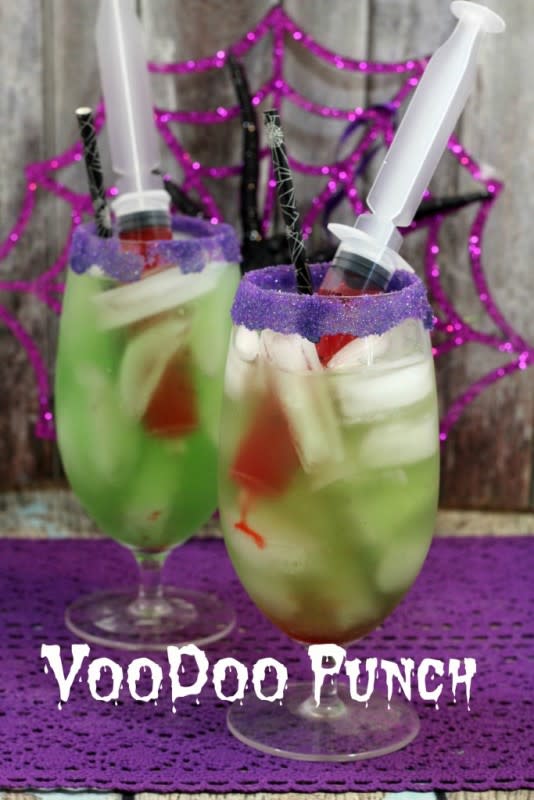 <p>Wheel n’ Deal Mama</p><p>Looking for a chilling beverage that everyone can enjoy at your monster bash? Check out <a href="https://wheelndealmama.com/voodoo-punch-perfect-halloween-party-drink/" rel="nofollow noopener" target="_blank" data-ylk="slk:Wheel n’ Deal Mama;elm:context_link;itc:0;sec:content-canvas" class="link ">Wheel n’ Deal Mama</a> for their terrifyingly tasty punch recipe! </p>