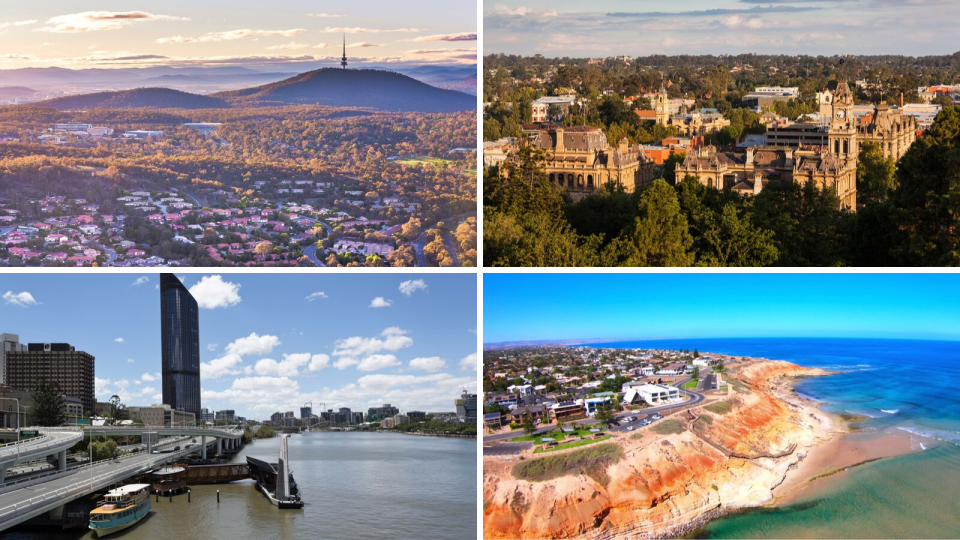 10 property hotspots to look out for in the next 9-12 months. Clockwise: Belconnen; Bendigo; Brisbane North; Onkaparinga. (Source: Getty)