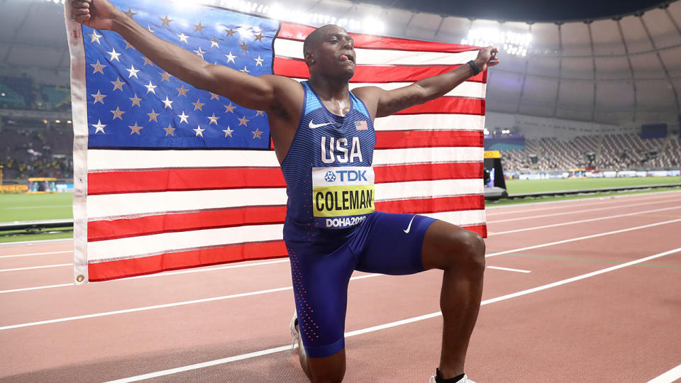 Christian Coleman, pictured here after winning gold in the 100 metres final at the 2019 IAAF World Athletics Championships.