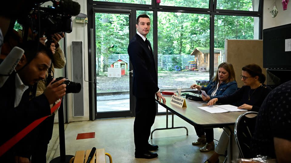 Bardella prepares to cast his first-round vote in a Paris suburb, June 30, 2024. - Julien de Rosa/AFP/Getty Images