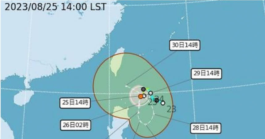 蘇拉颱風最新預測路徑。（圖／氣象局）