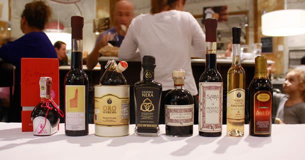 <p>Olivia Butrick / Eataly</p> Balsamic vinegars at Eataly New York