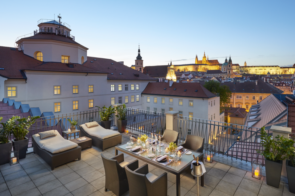 The remains of a Gothic church can be seen beneath the glass floor in the spa (Mandarin Oriental, Prague)