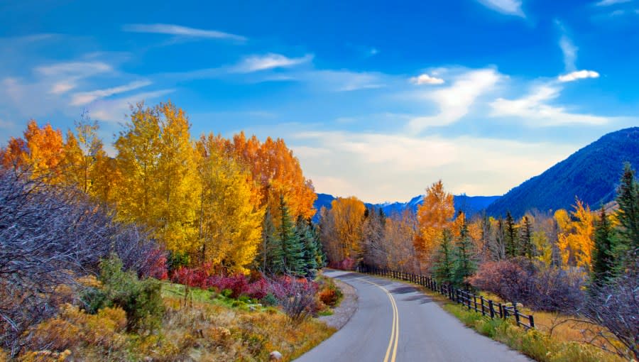 Road-Rocky Mountain road in the fall-Near Aspen Colorado (Getty Images)