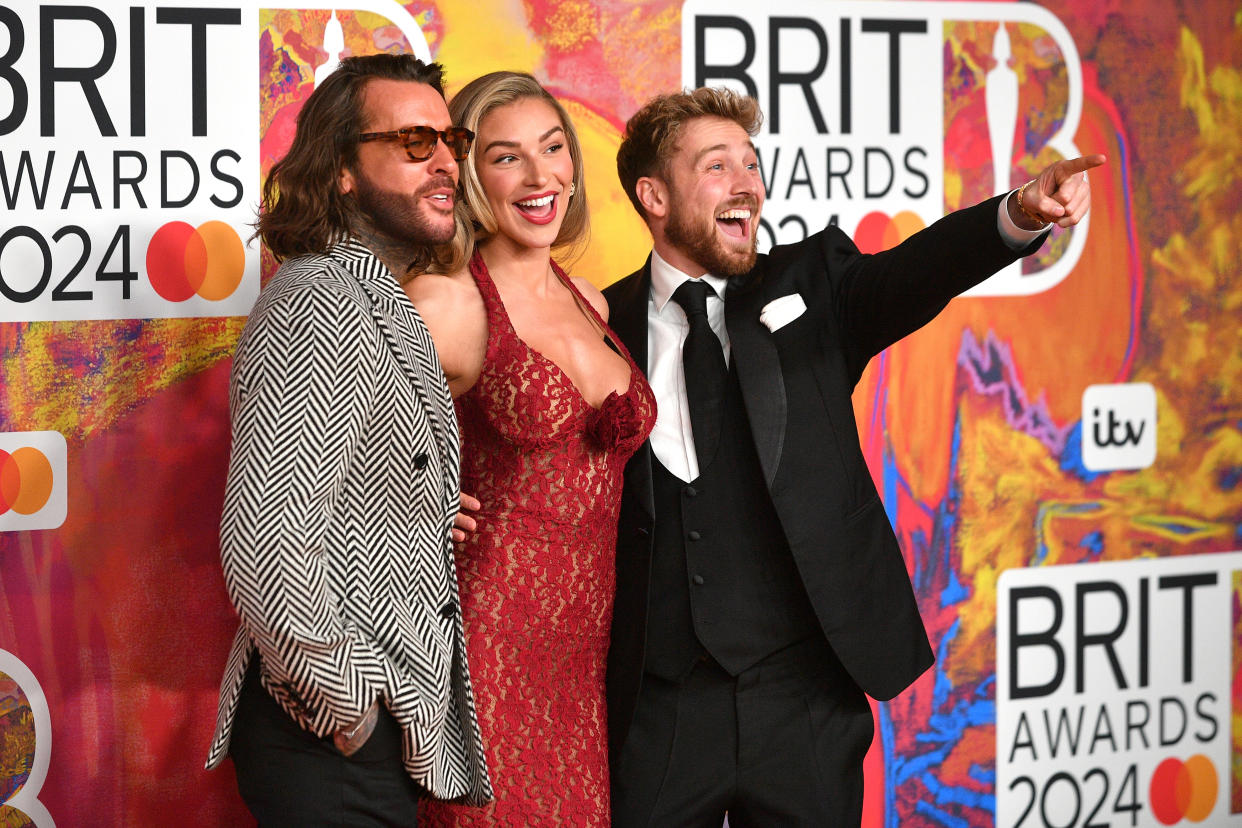 Pete Wicks, Sam Thompson and Zara McDermott attends the BRIT Awards 2024 at The O2 Arena on March 02, 2024 in London, England. (Photo by Jim Dyson/Redferns)