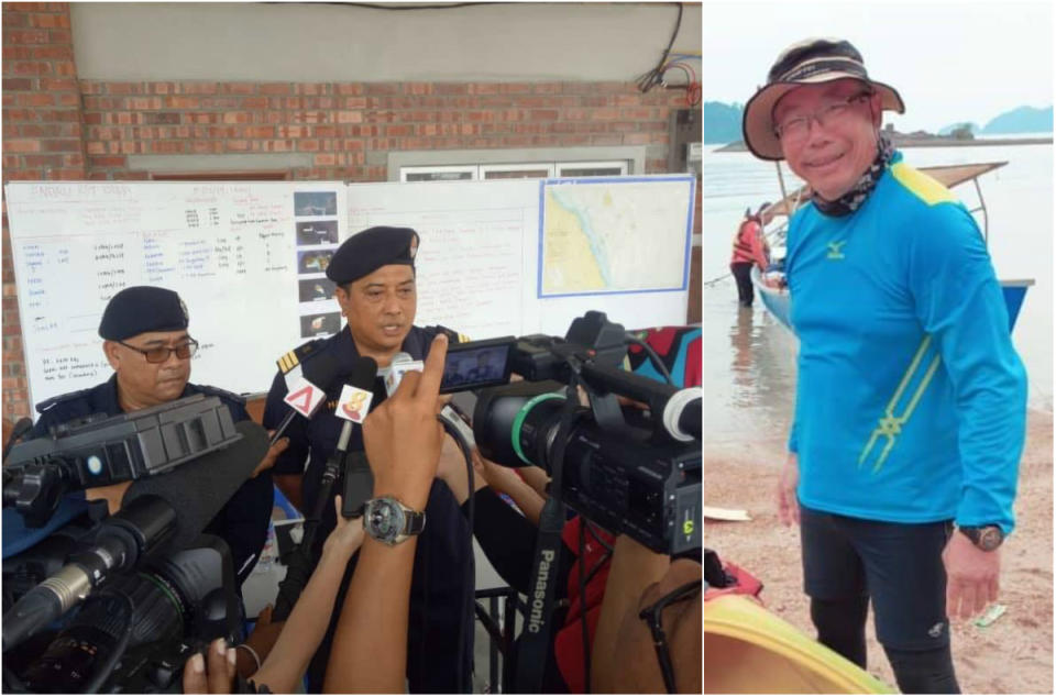 MMEA holding a press conference on 15 August, 2019, (left) and the missing Tan Eng Soon, 62. (PHOTOS: MMEA, Louis Pang/Instagram)