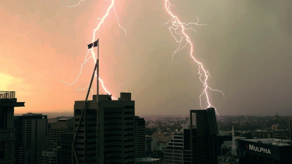 Buildings in the CBD were battered with lightning strikes on Friday afternoon. Source: Twitter