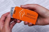 FILE PHOTO: A pack of Mifeprex pills, used to terminate early pregnancies, is displayed in this picture illustration