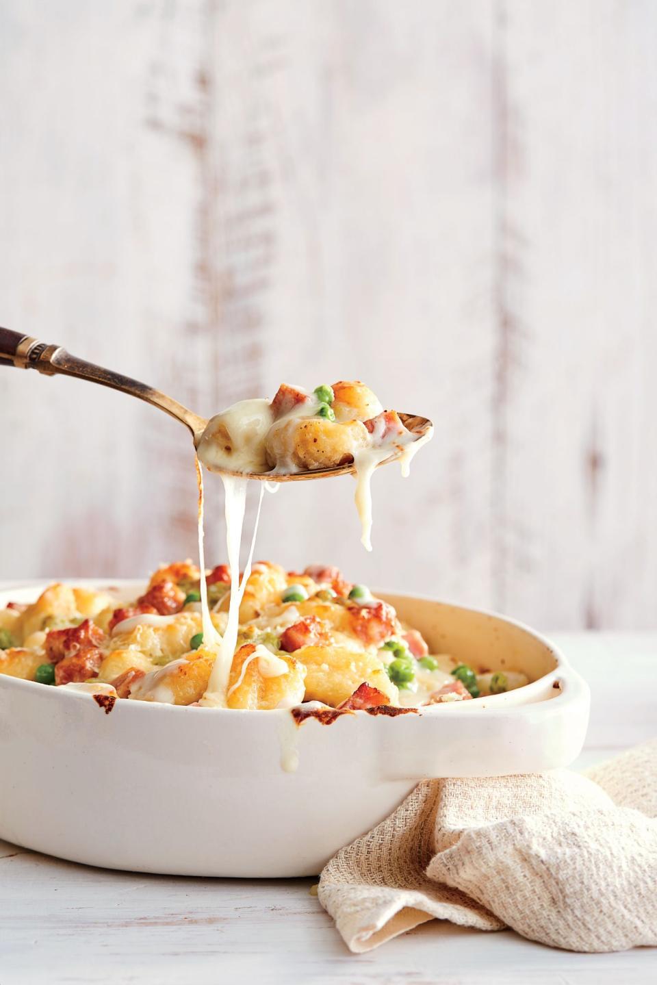 Gnocchi Gratin with Ham and Peas