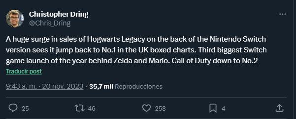 Hogwarts Legacy debutó con el pie derecho en Nintendo Switch