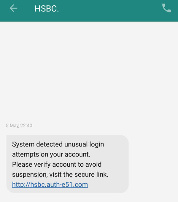 HSBC banking scam text (Image: loveMONEY_