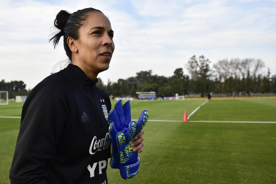 La jugadora argentina Vanina Correa al cabo de un entrenamiento de la selección en Buenos Aires, el 16 de junio de 2022. Argentina se alista para disputar la Copa América femenina en Colombia. (AP Foto/Gustavo Garello)