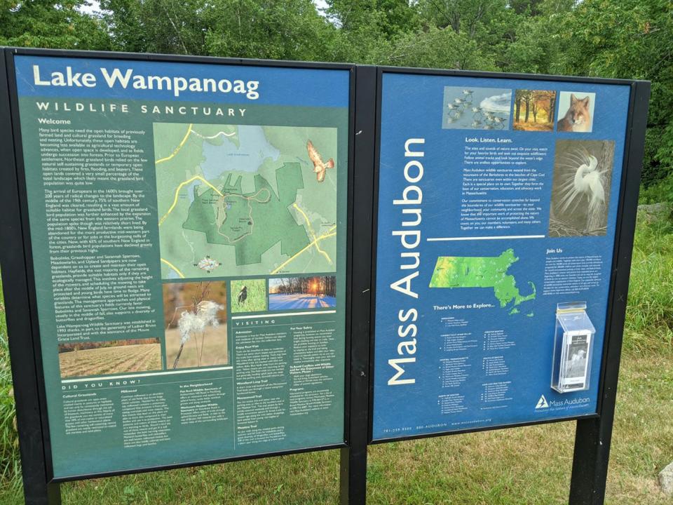 Don't forget to grab a trail map from the Lake Wampanoag Wildlife Sanctuary's informational board when visiting the hiking destination located on Raymond Street in Gardner.