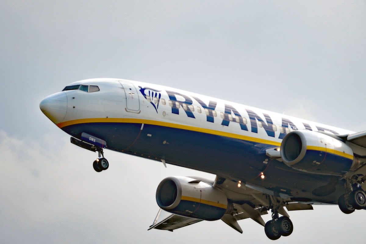 A Ryanair Boeing 737 passenger airliner comes in to land at Stansted Airport in Essex (Nicholas T Ansell/PA Wire)