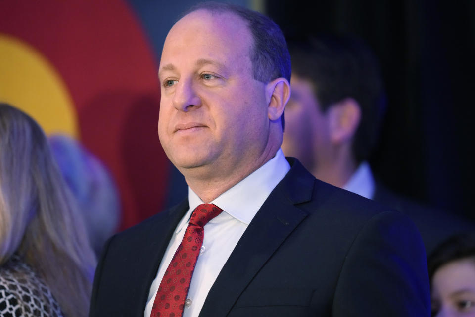 FILE - Colorado Incumbent Democratic Gov. Jared Polis speaks during an election watch party Nov. 8, 2022, in downtown Denver. (AP Photo/David Zalubowski, File)