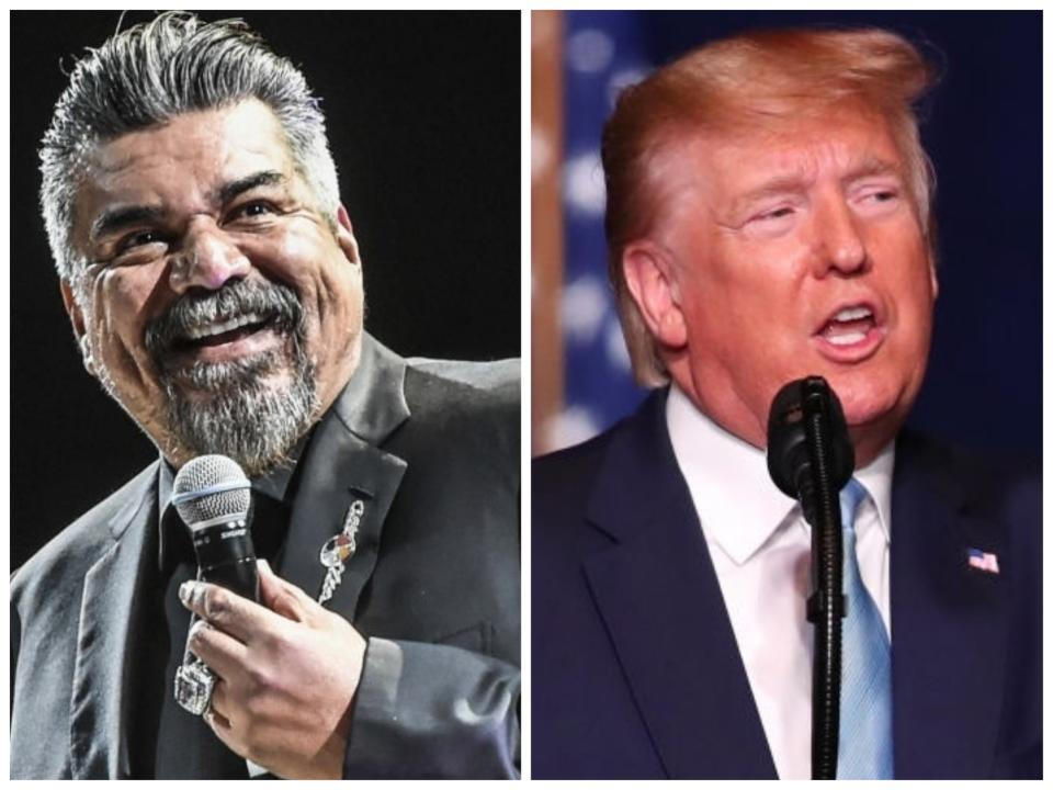 Comedian George Lopez in 2018, and Donald Trump at an event earlier this week: Rick Diamond/Joe Raedle/Getty Images