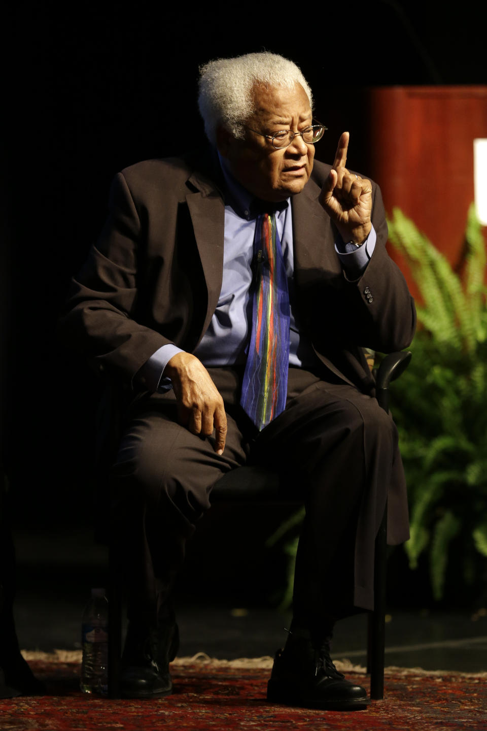 FILE - In this Sept. 17, 2015, file photo, the Rev. James Lawson speaks in Murfreesboro, Tenn. Lawson, who led nonviolence workshops during the civil rights struggles of the 1960s, said he's encouraged by efforts to maintain equality at the polls amid what he see as attempts to thwart it. (AP Photo/Mark Humphrey, File)