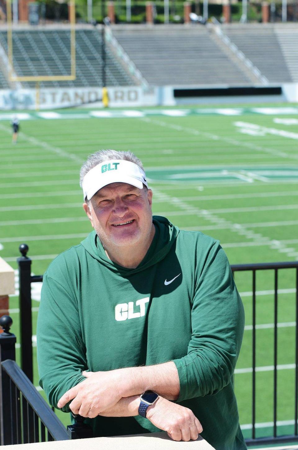 Biff Poggi, 62, was named the head football coach of the Charlotte 49ers in November 2022. Poggi sat down for an interview on Tuesday, April 11, 2023. His most recent previous football experience was as associate head coach at the University of Michigan. John D. Simmons// Special to The Charlotte Observer