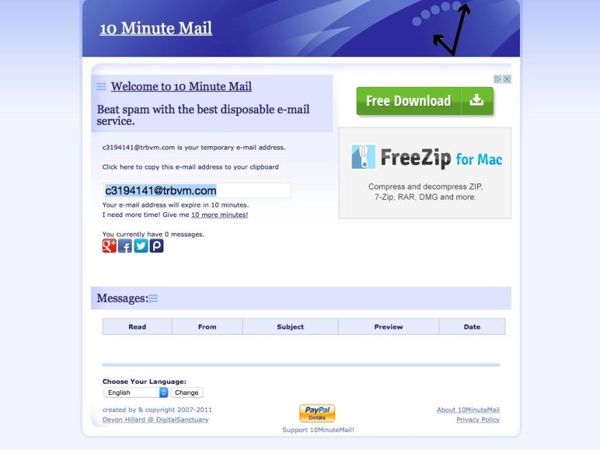 10MinuteMail Screenshot