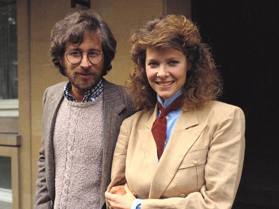 Steven Spielberg, left, and Actress Kate Capshaw, pose for a photograph to promote their new film 'Indiana Jones and the Temple of Doom', ahead of the Royal European Charity Premiere in London, U.K, on Monday, June 11, 1984