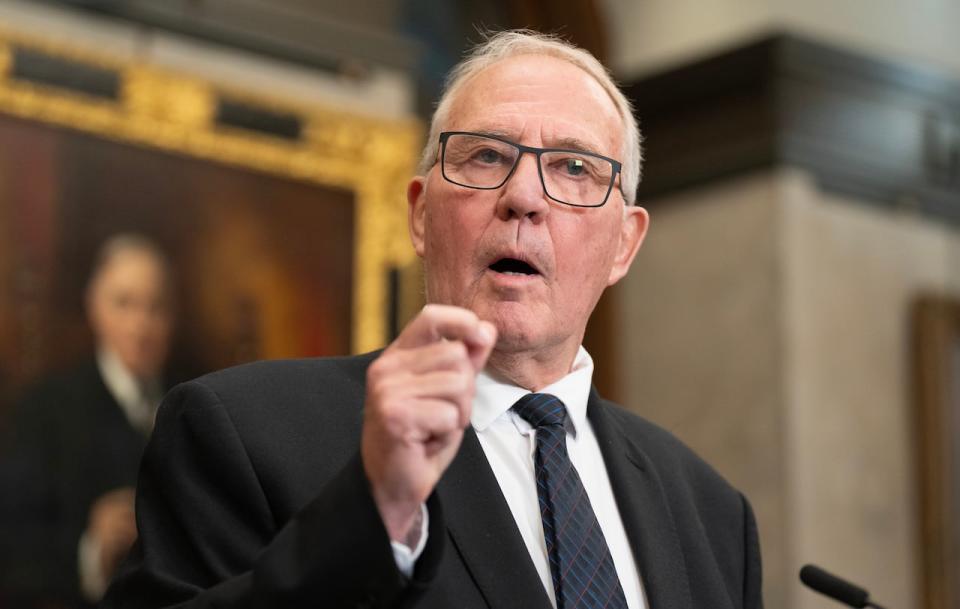 National Defence Minister Bill Blair speaks with reporters in the Foyer of the House of Commons on Parliament Hill, in Ottawa, Monday, June 17, 2024. 