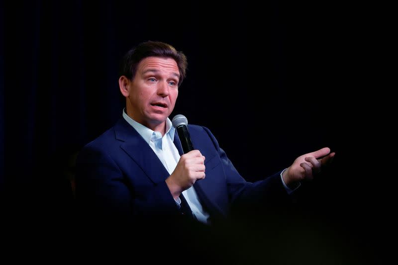 FILE PHOTO: Florida Governor DeSantis makes his first trip to Iowa at a book tour stop in Davenport, Iowa