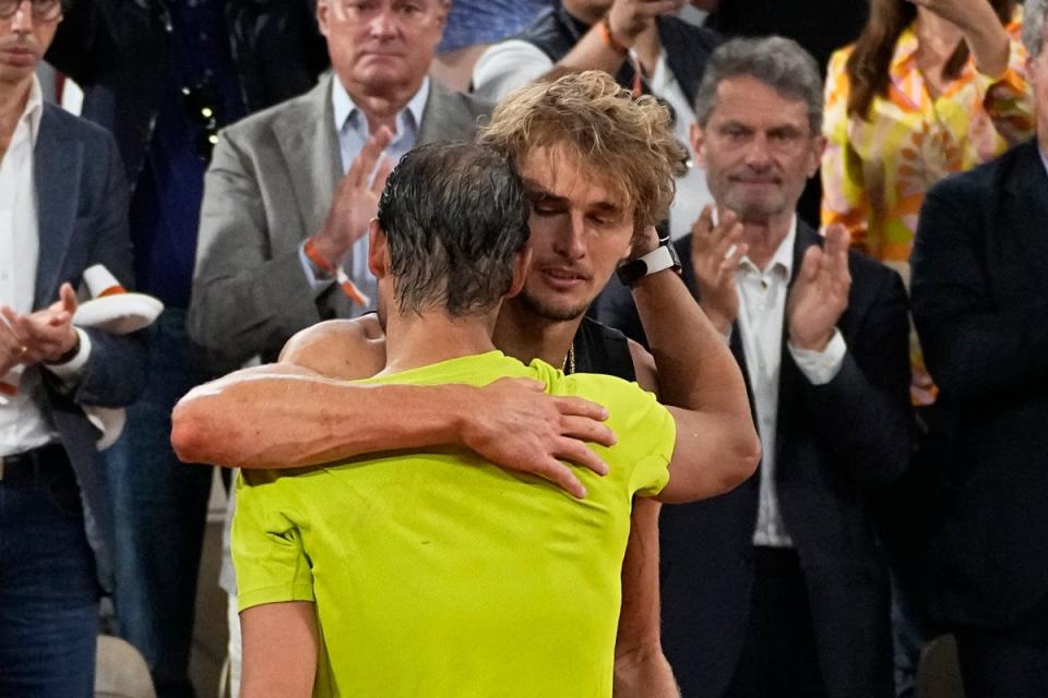 Nadal consoled his opponent after he was forced to retire (Michel Euler/AP) (AP)