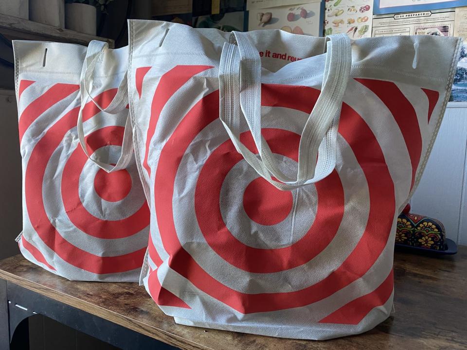 Target shopping bags on a table