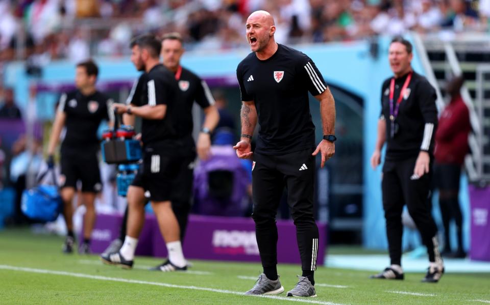 Rob Page, Head Coach of Wales, reacts during the FIFA World Cup Qatar 2022 Group B match between Wales and IR Iran at Ahmad Bin Ali Stadium - Julian Finney/Getty Images