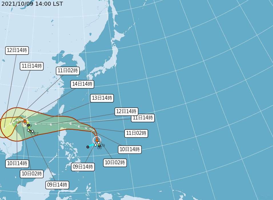 颱風路徑潛勢預報。（中央氣象局）