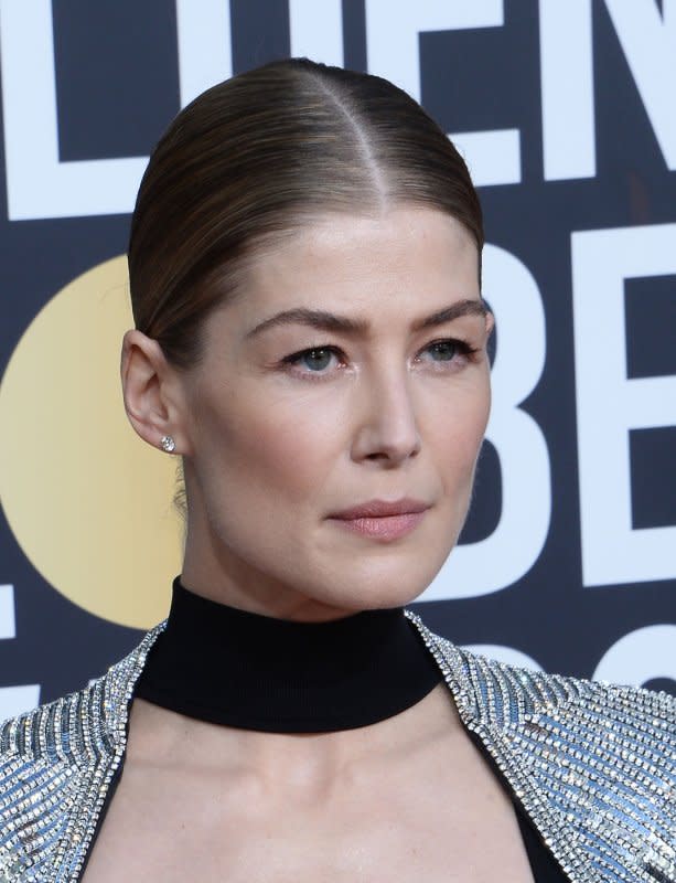 Rosamund Pike attends the 76th annual Golden Globe Awards at the Beverly Hilton Hotel in Beverly Hills, Calif., in 2019. File Photo by Jim Ruymen/UPI