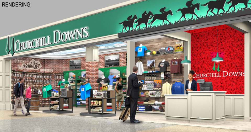 A rendering shows a remodeled Churchill Downs Store in the pre-security space at the Louisville Muhammad Ali International Airport.