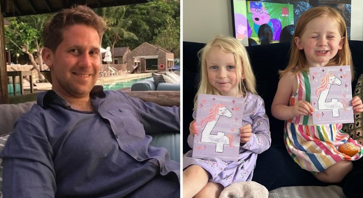 Nick Keenan, who sadly died from a brain tumour, wrote birthday cards for his twin daughters - for the next 30 years. (Brain Tumour Research/SWNS)