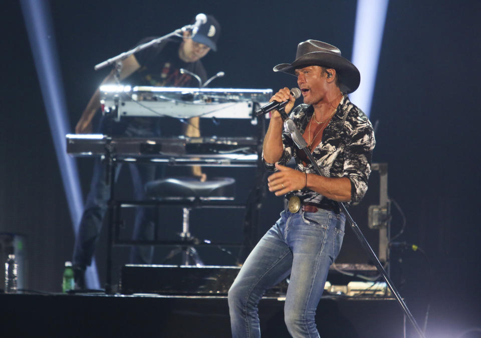 FILE - Tim McGraw performs at the iHeartCountry Festival at the Frank Erwin Center on Saturday, May 4, 2019, in Austin, Texas. McGraw turns 56 on May 1. (Photo by Jack Plunkett/Invision/AP, File)