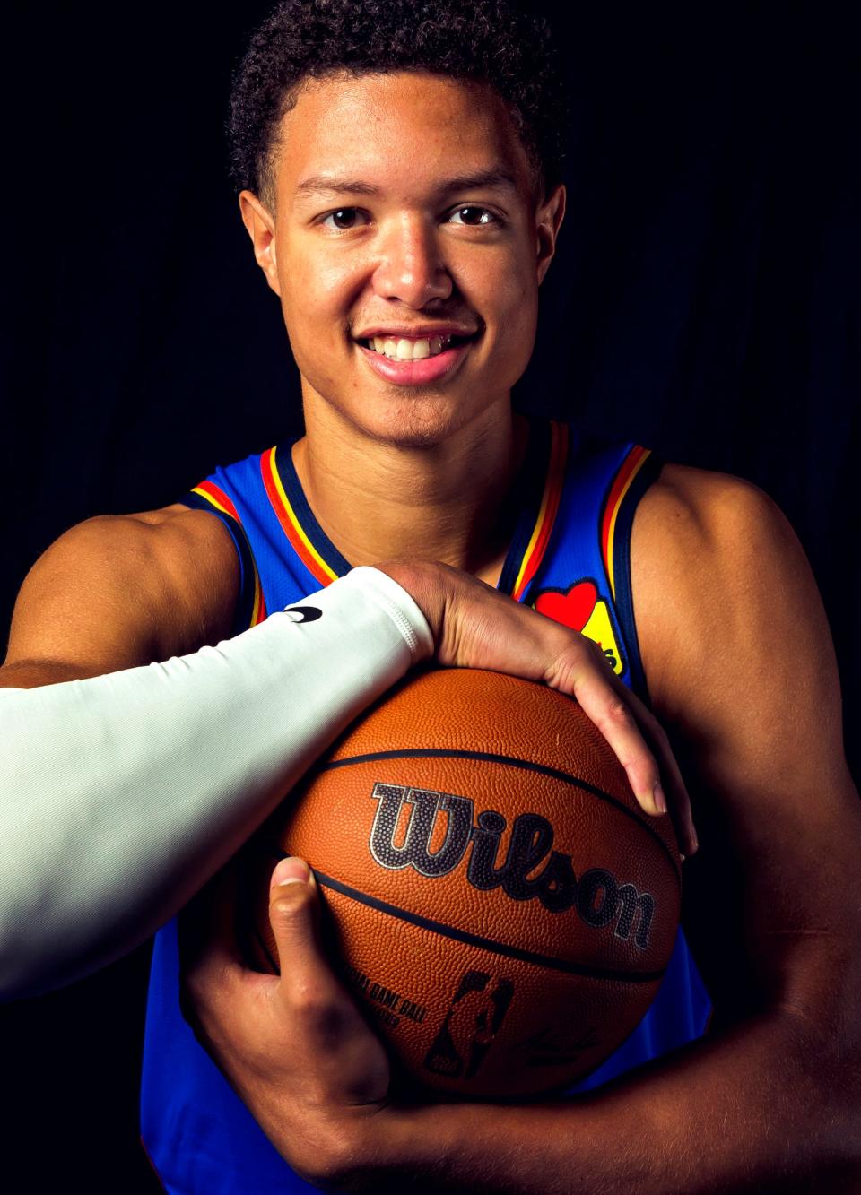 Oklahoma City Thunder's Isaiah Roby poses for photos during the team's media day at the Paycom Center in Oklahoma City, Okla. on Monday, Sept. 27, 2021. 