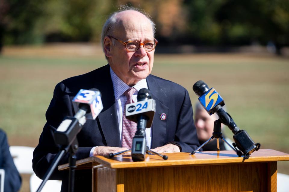 U.S. Rep. Steve Cohen speaks during a press conference at Overton Park in October 2023.