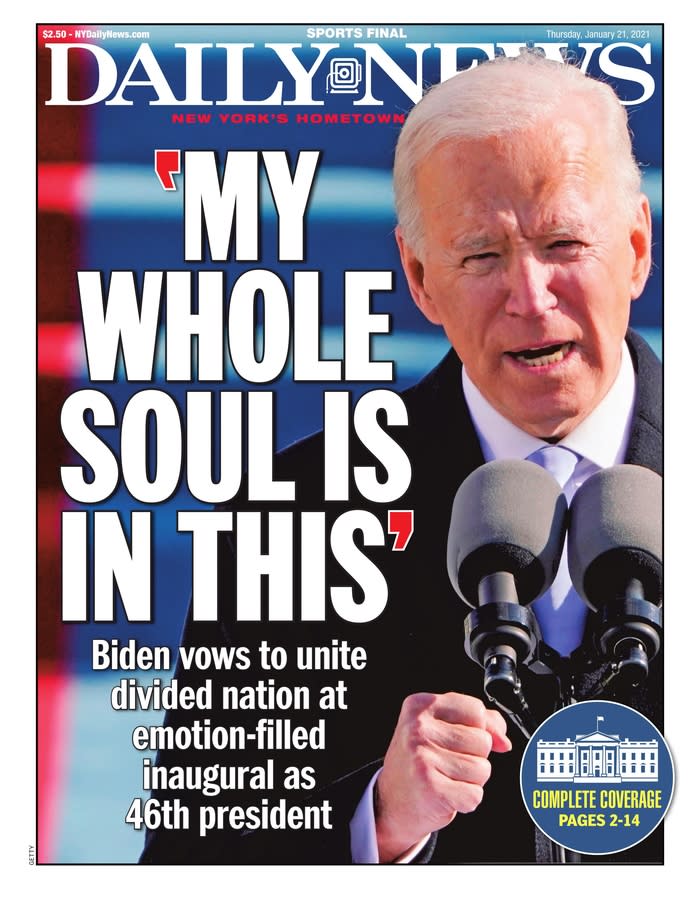 January 21, 2021 front page of the New York Daily News