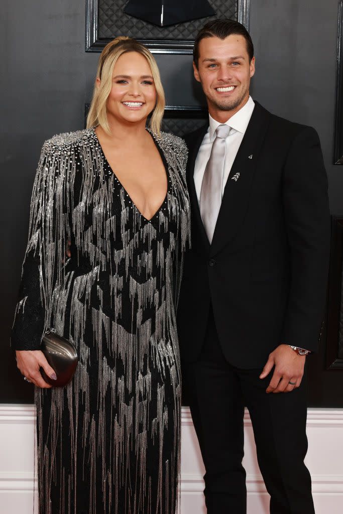 LOS ANGELES, CALIFORNIA - FEBRUARY 05: Miranda Lambert and Brendan McLoughlin attend the 65th GRAMMY Awards on February 05, 2023 in Los Angeles, California. (Photo by Matt Winkelmeyer/Getty Images for The Recording Academy)