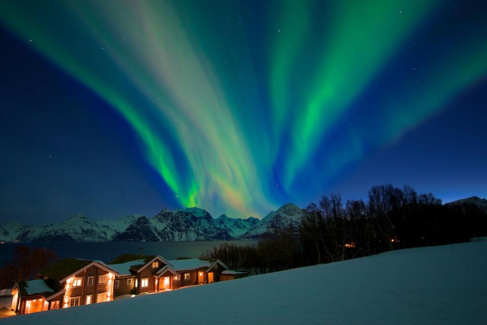 The northern lights over the Lyngen Lodge in Norway