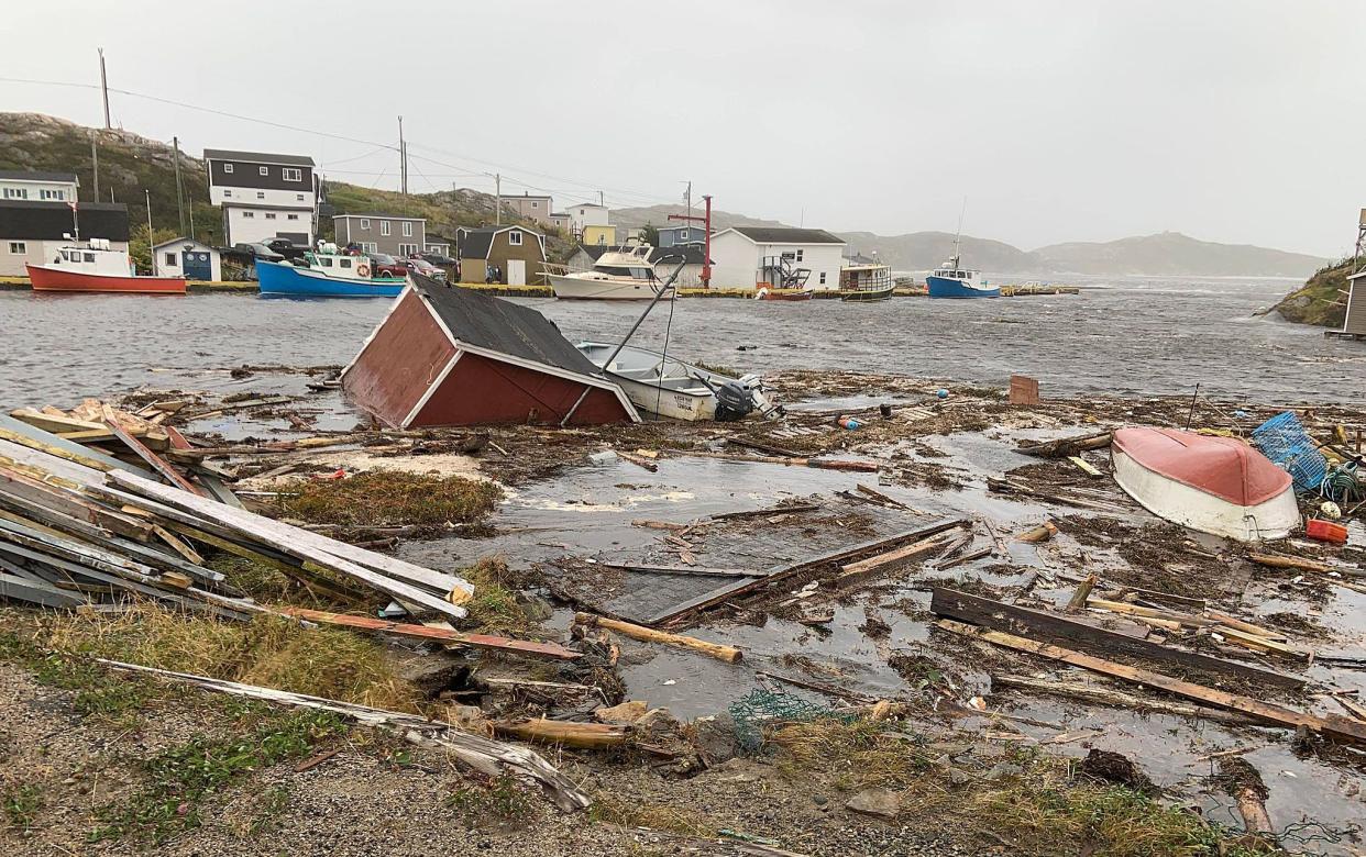 This photo provided by Pauline Billard shows destruction caused by Hurricane Fiona in Rose Blanche, 45 kilometers (28 miles)  east of Port aux Basques, Newfoundland and Labrador, Saturday, Sept. 24, 2022.
