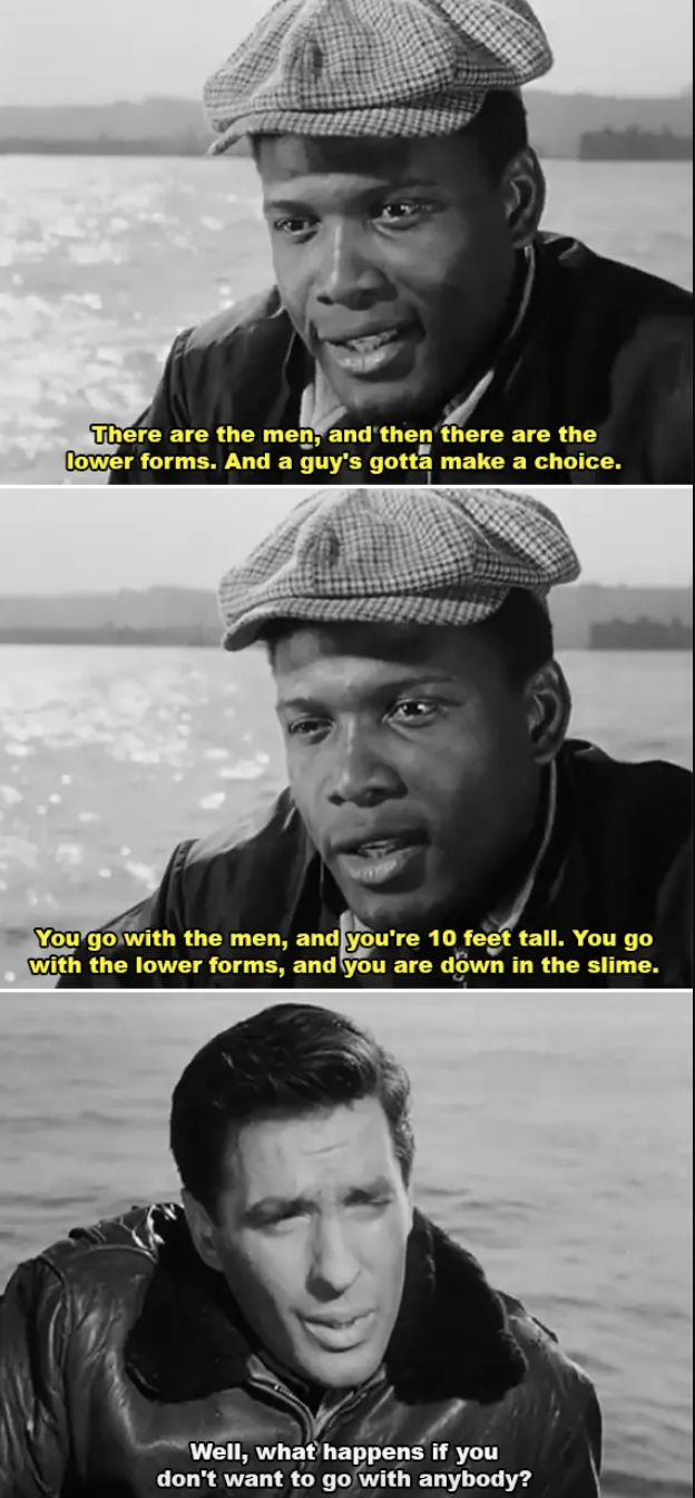 A man gives advice to another man about different social choices and their consequences. Another man asks, "What happens if you don't want to go with anybody?"